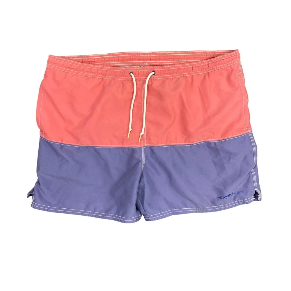 Vineyard Vines Swim Trunks Mens L Chappy Pink Purple Colorblock China Beachwear